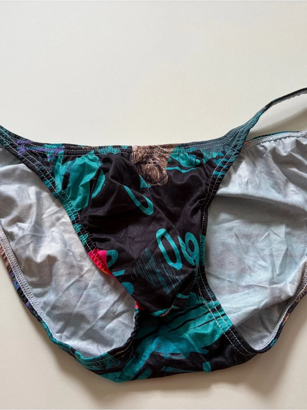 Men's Briefs in Black with Teal Print